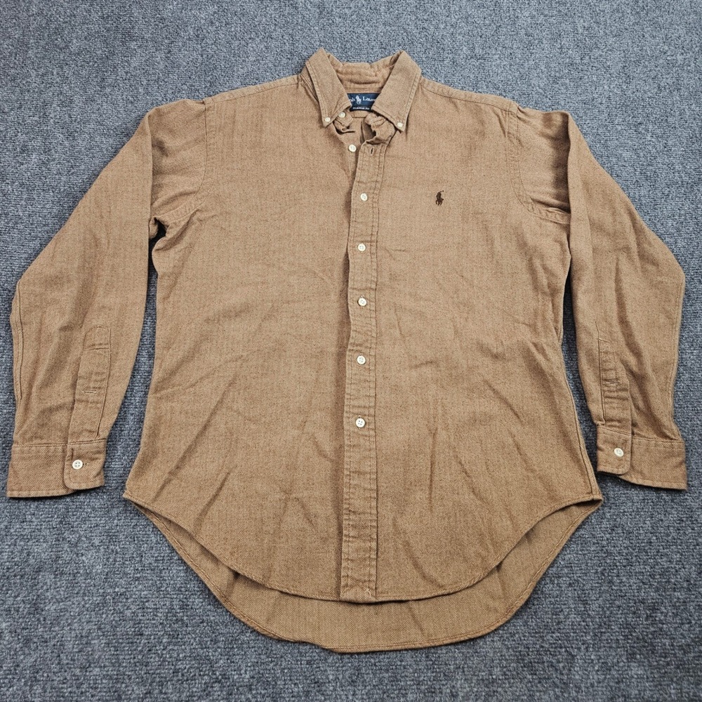 Ralph Lauren Button Down Shirt Mens M Brown Herringbone Classic Fit Preppy Ivy